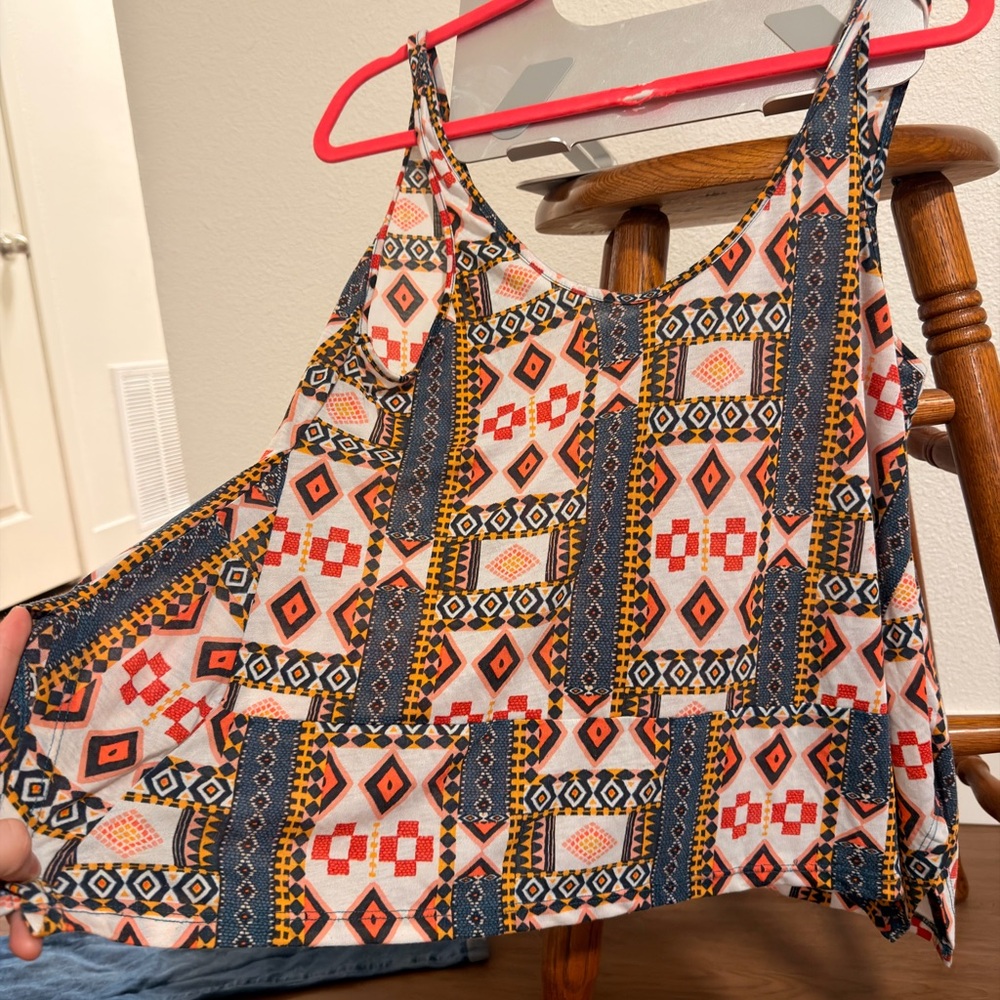 H&M Patterned Geo Print Tank Top in Navy, Red, Yellow, Cream